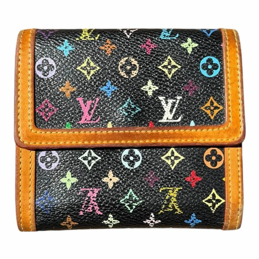 Louis Vuitton Murakami Multicolor Elise Wallet Black w/ Box Dust Bag Rare Y2K